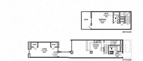Floor plan for 1 bed, 2 baths, 1215 sqft